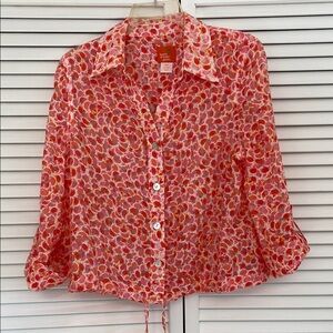 NWOT Hearts of Palm Sz 12P Orange and White Sheer Blouse with 3/4 Sleeve